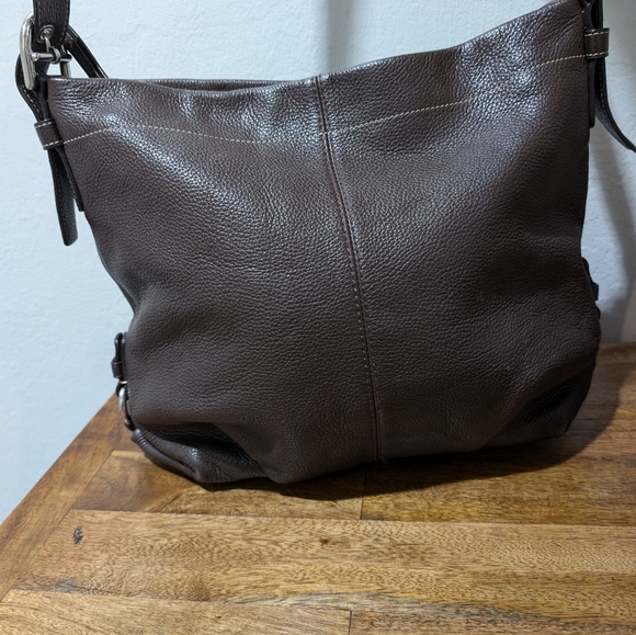 COACH F15064 Brown Duffle Bucket Pebbled Leather Shoulder Bag Purse - Picture 4 of 16